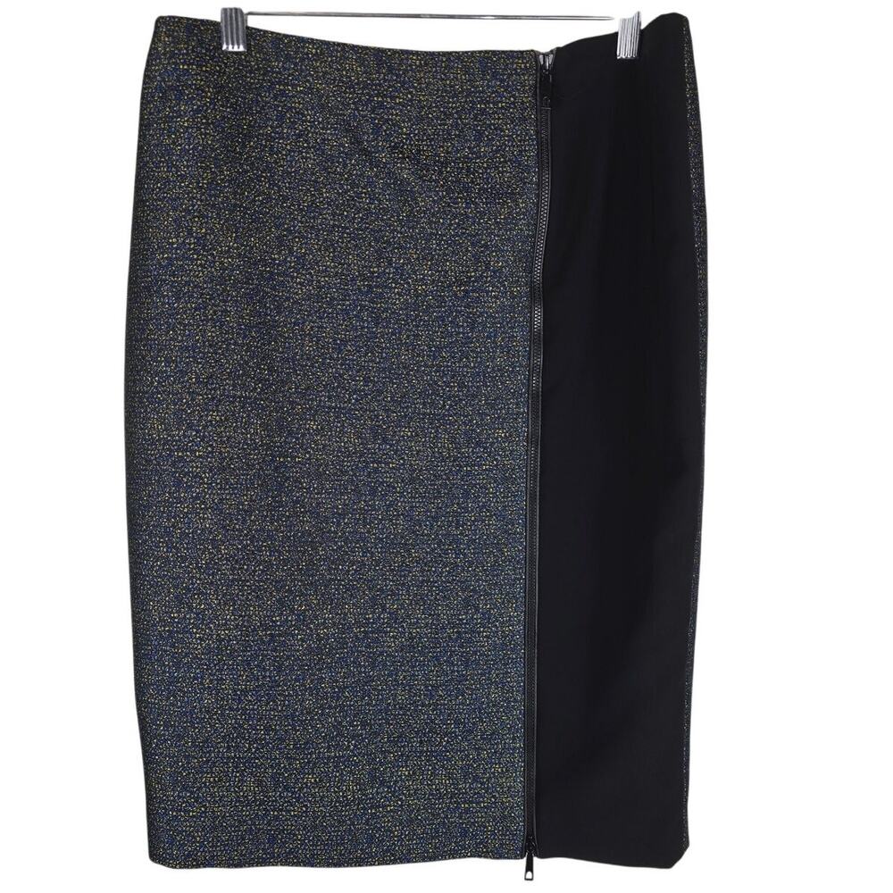 Lafayfette 148 New York Navy Gold Speckle Front Side Zip Women's Skirt 8